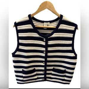 JOIE Striped Textured Chunky Knit V-Neck Sweater Vest XL NWOT Grampacore Preppy